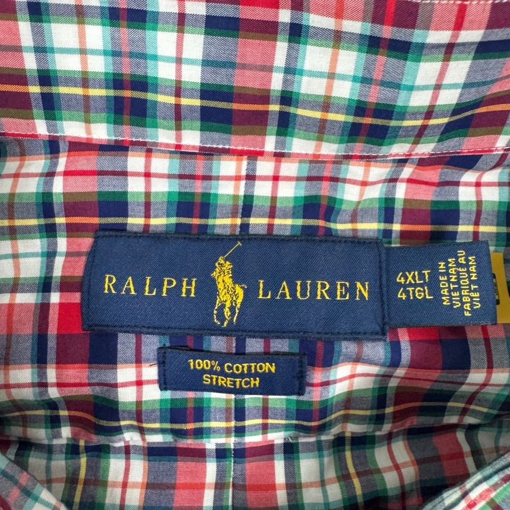 NWT Polo Ralph Lauren Mens 4XLT Plaid Button Down Shirt Red Cotton‎ Stretch $110